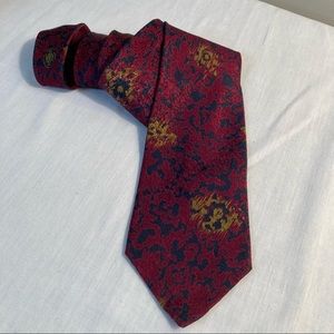 AKM Anne Klein Men Red/Black/Gold Print Silk Necktie